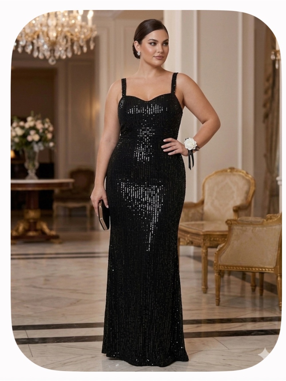 Vintage Inspired Black Sequin Floor-Length Evening Gown Pls SZ 4X